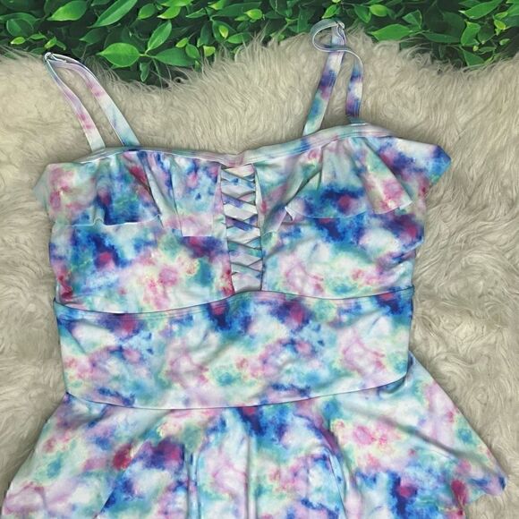 Watercolor ruffled two-piece tank and bikini set swimsuit size XL - Picture 11 of 13